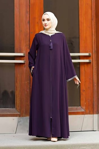 Brand New Women's Long Sleeve Open-Cut Abaya Floor-Length Zip