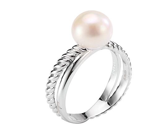 Perlaviva Genuine Freshwater Pearls in Rhodium-Plated 925 Silver Ring