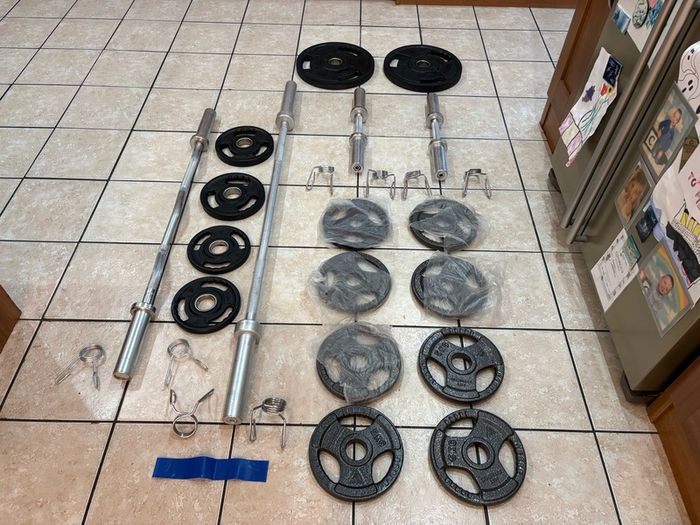 Additional Olympic Bars And Numerous Plates Set, Great Collection Or In Addition To Existing Set!!!
