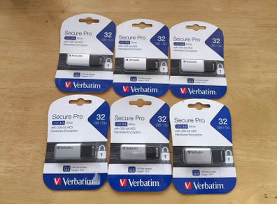 Lot of 6x Verbatim Secure Pro 32GB USB 3.0 Flash Drives