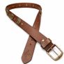 Unisex Genuine Leather Studded Belt Vintage Brown Leather Belt with Antique Brass Rivets & Buckle Image 2