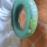 Antique Bagley Frosted Green Uranium Glass Ring Posey-Handpainted flowers Image 4