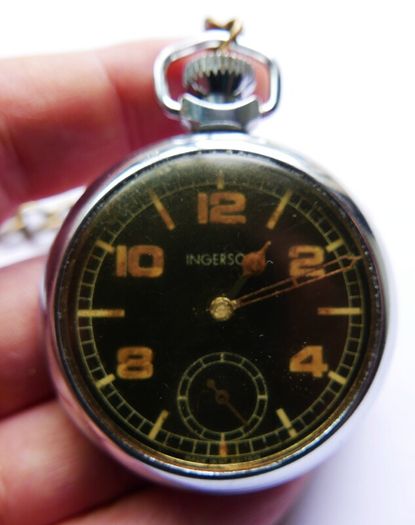 Vintage Ingersoll Pocket Watch with Military style dial (in working order)