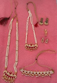 Traditional Indian Bridal Costume Jewelry Set - Ruby & Faux Pearl