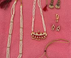 Traditional Indian Bridal Costume Jewelry Set - Ruby & Faux Pearl