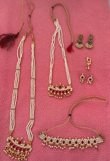 Traditional Indian Bridal Costume Jewelry Set - Ruby & Faux Pearl