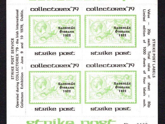 1979 Ireland Collectorex '79 Exhibition Souvenir overprinting Strike Post Service Stamps Sheet No 100 Mint Never Hinged (MNH)