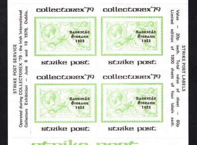 1979 Ireland Collectorex '79 Exhibition Souvenir overprinting Strike Post Service Stamps Sheet No 100 Mint Never Hinged (MNH)