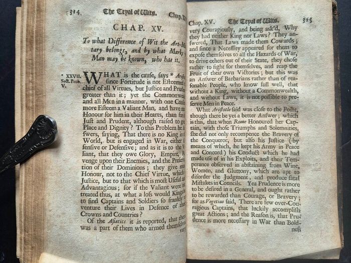 Doctor Juan Huartes (1529-1588). Examen de Ingenios: Or, The Tryal of Wits.Translated by Mr Bellamy 1698. antiquarian, rare, leather, binding, psychology, neuroscience, intelligence, wit, phrenology, philosophy, renaissance, spanish, seventeenth century, 