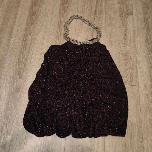 Fuzzy Dark purple open back top with chain, size S/M