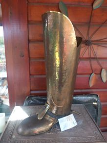 Brass tall cowboy boot umbrella stand, D18