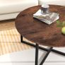 SALE | Round Coffee Table Tea Table End Table Sofa Table for Living Room with Metal Legs, Black+Brown oak Image 2