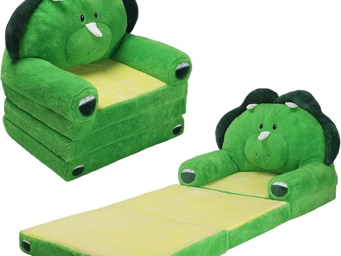 Dinosaur Foldable Kids Sofa,Toddler 2 in 1 Flip Open Sofa Bed,Children Couch Backrest Armchair for Bedroom Livingroom,Birthday Gift for Boys Girls,Green
