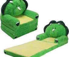 Dinosaur Foldable Kids Sofa,Toddler 2 in 1 Flip Open Sofa Bed,Children Couch Backrest Armchair for Bedroom Livingroom,Birthday Gift for Boys Girls,Green