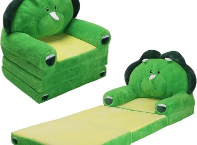 Dinosaur Foldable Kids Sofa,Toddler 2 in 1 Flip Open Sofa Bed,Children Couch Backrest Armchair for Bedroom Livingroom,Birthday Gift for Boys Girls,Green