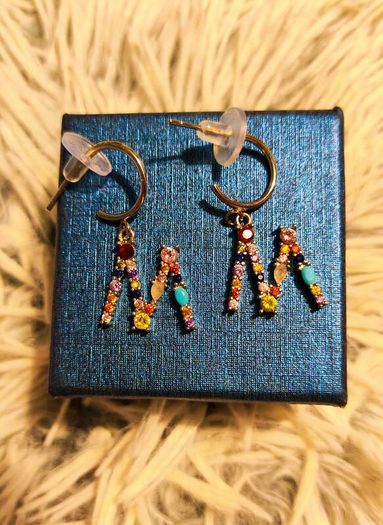 Initial M Monogram Crystal-Studded Rainbow Earrings