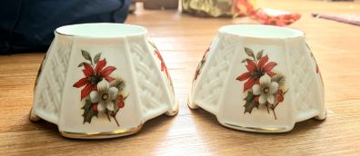 Royal Tara 2 x Shabby Chic Mistletoe Fine Bone China Christmas Candle Holders