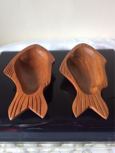 Hand carved fish shaped teak wood bowls