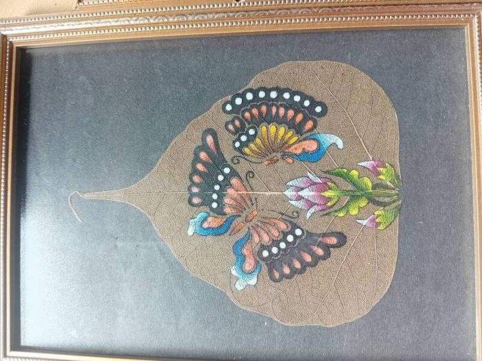 A pair of Vintage handpainted Peepal Leaf Paintings