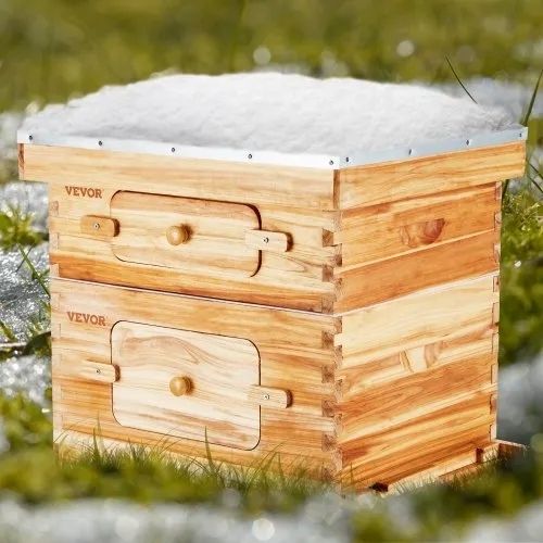 Bee Hive 20 Frame Bee Hives Starter Kit, Beeswax Coated Fir Wood, 1 Deep + 1 Medium Bee Boxes Langstroth Beehive Kit, Transparent Acrylic Windows with Foundations for Beginners Pro Beekeepers