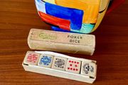 Rare Carlsberg Beer Early 20th Century Travel Poker Dice In Original Vintage Sliding Box Made in Denmark