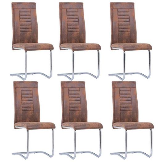 Cantilever Dining Chairs 6 pcs Brown Faux Suede Leather