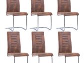 Cantilever Dining Chairs 6 pcs Brown Faux Suede Leather