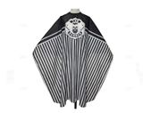 Professional Cape Barbers Gown Hair Cutting Apron - THE BARBER Design - Black Stripes