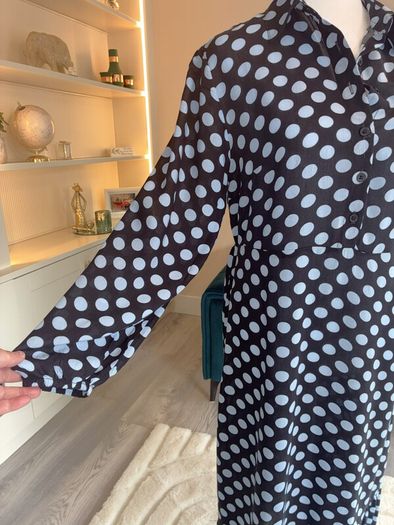 Ladies Black with Blue Polka Dot Long Dress from Primark. Size: Xs - UK 6-8 / EU 34-36