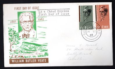 1965 Ireland Centenary of the Birth of William Butler Yeats Commemorative Stamps Somerville Services (Addressed in pencil) First Day Cover (FDC)