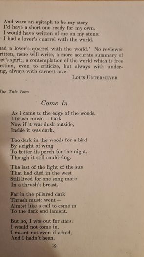 Come In And Other Poems By Robert Frost. Introduction & Commentary By Louis Under EYER. 1944rare vintage. Hardback. In Good Condition. 151 pages.