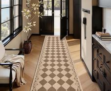 Runner Rugs for Hallway 80x300cm Non-Slip Kitchen Rug Washable Modern Carpet Runners for Hall Entryway Laundry Bedroom(Brown)
