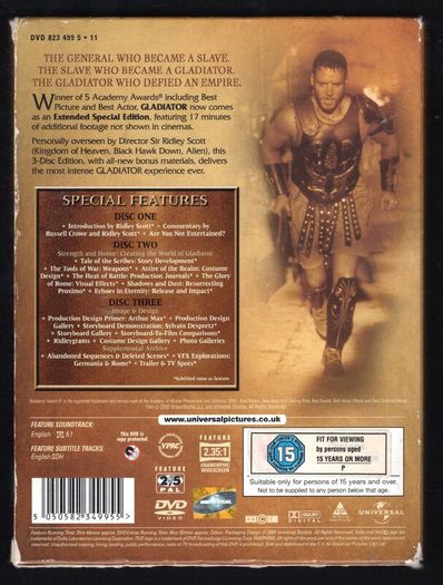 Gladiator 3 Disc Extended Special Edition DVD Movie stating Russell Crowe