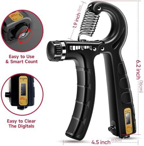 Hand Grip Strengthener Workout Kit (5 Pack), 2 Forearm Grip Adjustable Resistance Hand Gripper, Finger Stretcher, Grip Trainer & Stress Relief Grip Ball for Athletes