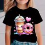 Girls' T-Shirt with Milk Tea and Doughnut Print Image 3