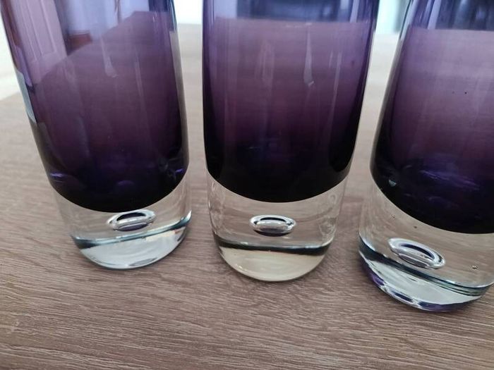 Set of 3 vintage Swedish style purple glass vases in the manner of Aseda Glassbruk designed by Bo Borgstrom.