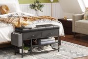 Shoe Bench with Cushion, Storage Bench with Padded Seat, Metal Shoe Racks and Fabric Drawers