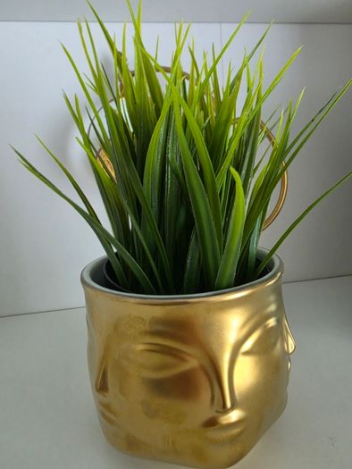 Jonathan Adler face gold Vase with plant