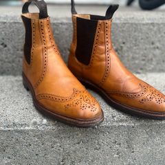 Loake Thirsk Tan Brogue Chelsea Boots UK 9 F Made in England