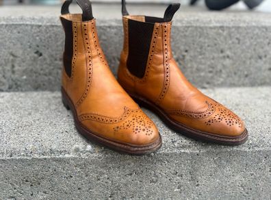 Loake Thirsk Tan Brogue Chelsea Boots UK 9 F Made in England