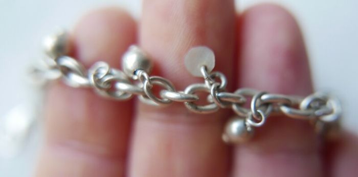 Vintage 925 Sterling Silver Charm Bracelet with Beads and Discs