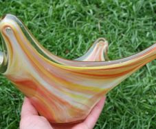 Vintage Hand Blown Glass Fluted Bowl, Dirwood Glass 10,4" x 9,3" H 5,3"