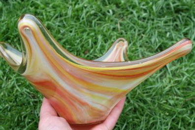 Vintage Hand Blown Glass Fluted Bowl, Dirwood Glass 10,4" x 9,3" H 5,3"
