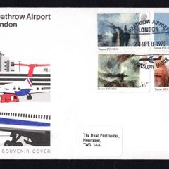 1975 Great Britain Birth Bicentenary of J.M.W. Turner (painter) Commemorative Stamps Heathrow Airport London addressed First Day Cover (FDC) with Heathrow Airport Airport London cancel