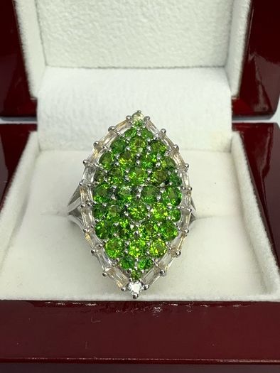 Silver Chrome Diopside & White Topaz Halo Ring