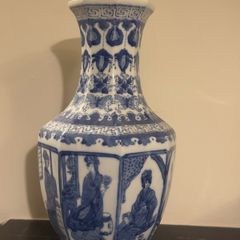 Large Blue & White Chinese Style Porcelain Vase