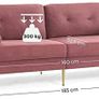 _3-seater sofa, couch for living room, cover made of velvet, for apartments, small rooms, wooden frame, metal legs, simple structure, modern design, 183 x 78 x 88 cm, pink Image 4