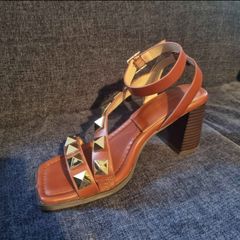 River Island - Heeled Sandals (wide fit) Brown and Gold / size 5