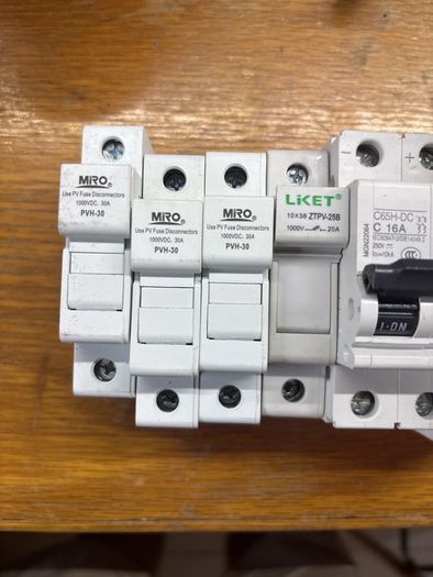DC fuse holders for solar system and DC circuit breakers 16A and 63A. All new