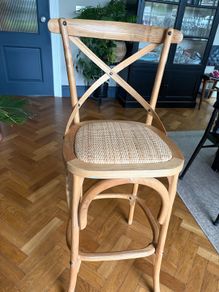 2 x oak and rattan bar stools